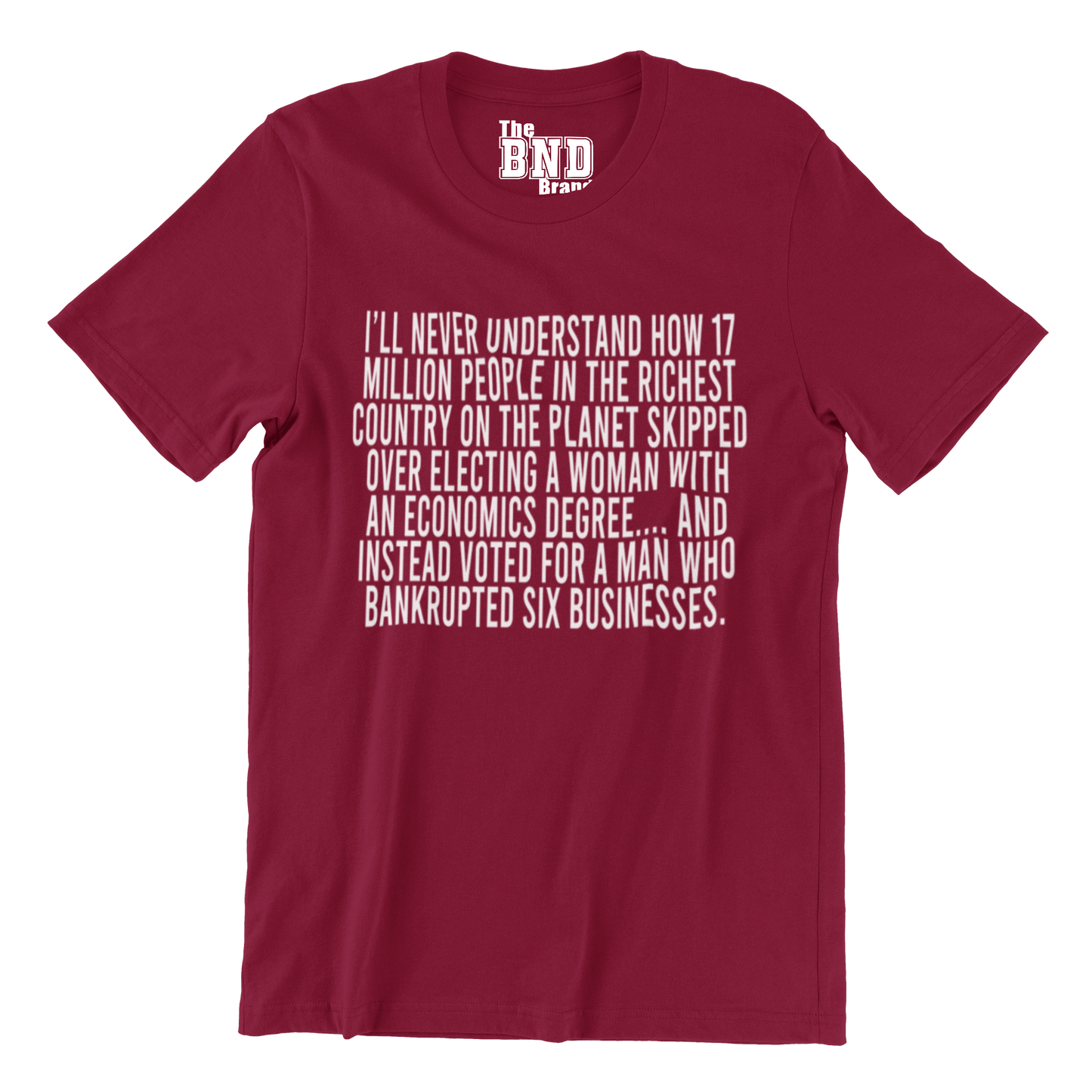 I’ll never understand how 17 million people in the richest country on the planet skipped over electing a woman with an economics degree Tee