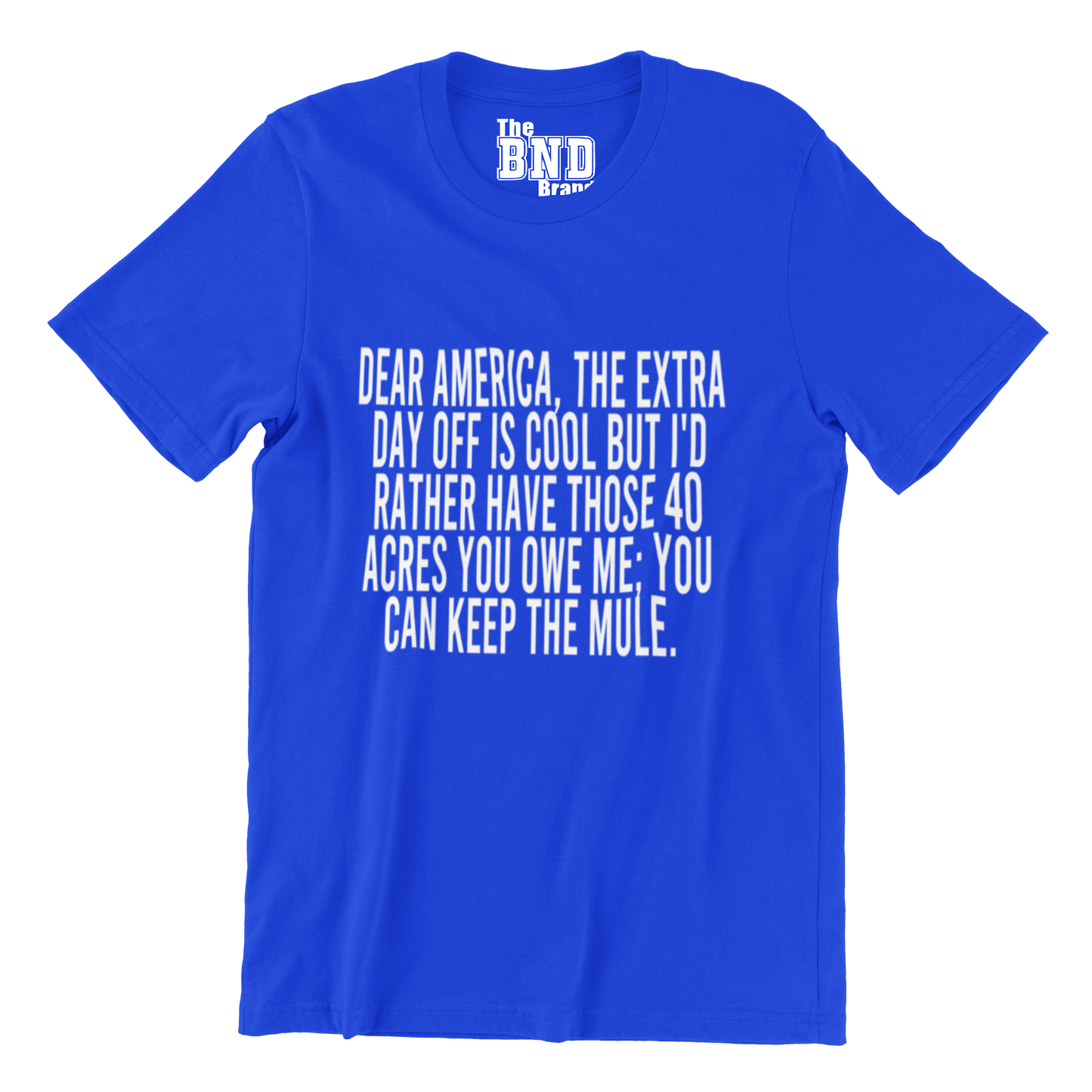 DEAR AMERICA, THE EXTRA DAY OFF IS COOL BUT I'D RATHER HAVE THOSE 40 ACRES YOU OWE ME; YOU CAN KEEP THE MULE